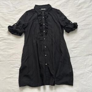 Axes Femme Black gothic sheer stripe texture 3/4 long sleeve dress with pockets